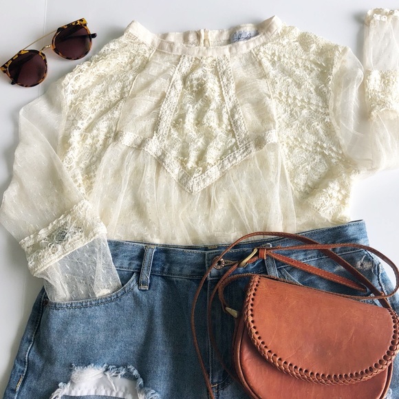 Tops - Cream Crochet/Lace Blouse
